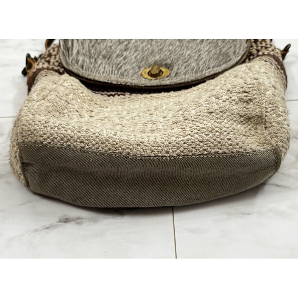 Myra Bag Convertible Crossbody Backpack Cow Hair On Hide Canvas Leather Strap - Picture 10 of 12